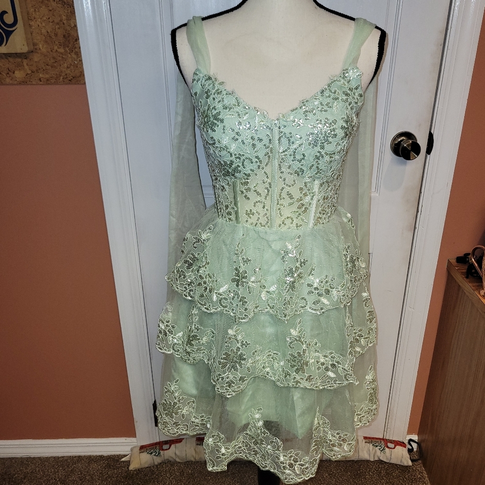 Mint Green Lace Tiered Dress